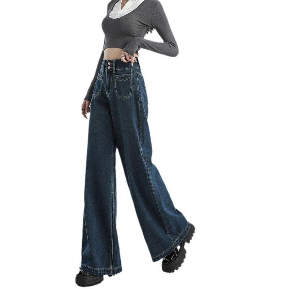 Lazy Wind High Waist Wide Leg Jeans Women's Early Autumn New Loose Drape Small Mopping Straight Pants Tide