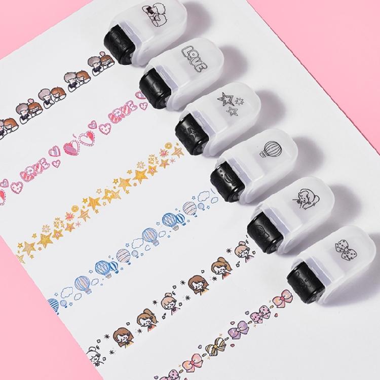 6Pcs Creative Cartoon Roller Stamp Set For Children Student Card Making Scrapbooking Journal Album Art Craft Project