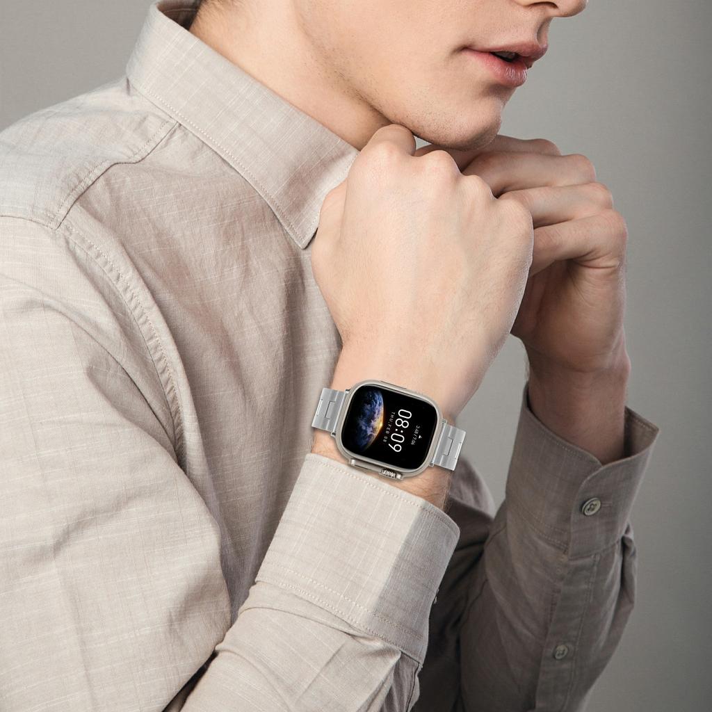 Watch Strap for Apple Watch Series 10 9 8 7 SE 6 5 4 3 2 1 42mm 41mm 40mm 38mm H-Type Butterfly Clasp Stainless Steel Band Silver