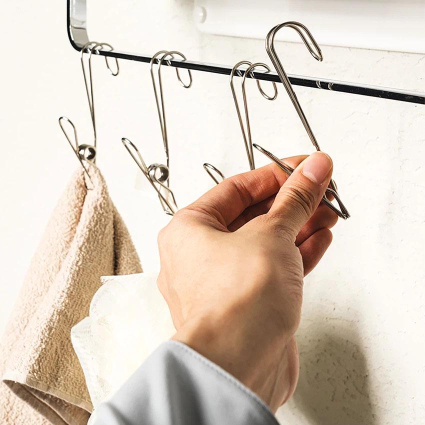 Space-Saving Multi-Purpose Hanging Stainless Steel Clip 4P Silver