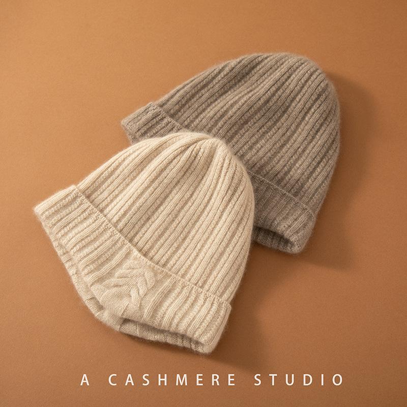 Autumn and winter cashmere hat women's British style casual wool hat knitted solid color men's ear protection fashion hat warm batch