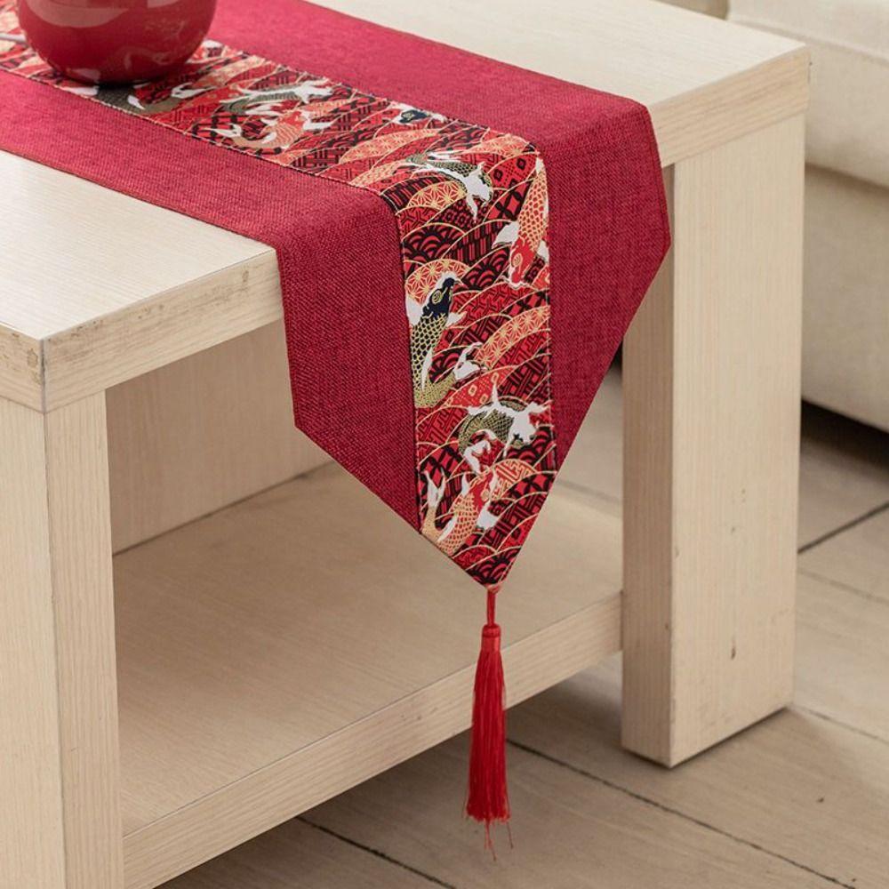 Vintage TableCloth with Tassel Table Cover Table Flag Red Chinese Style Table Runner  Wedding Party