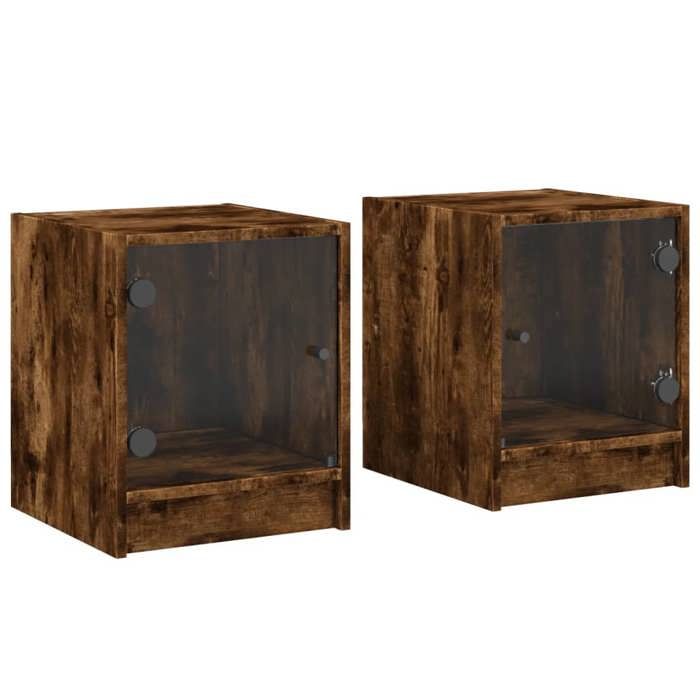Table de chevet - Maison Exclusive - 2 pcs chêne fumé - Portes vitrées - Bois d'ingénierie