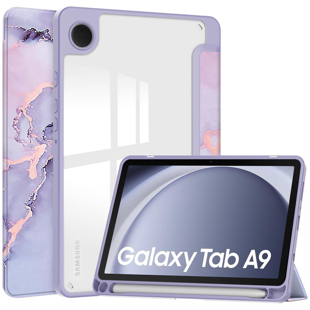 Pro Samsung Galaxy Tab A9 Pouzdro na tablet Skládací stojánek Vzorový potisk Průhledný Akrylový Kožený Kryt