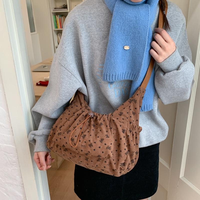 Korean bow underarm bag women's 2026 new casual simple commuter shoulder bag versatile fashion corduroy bag