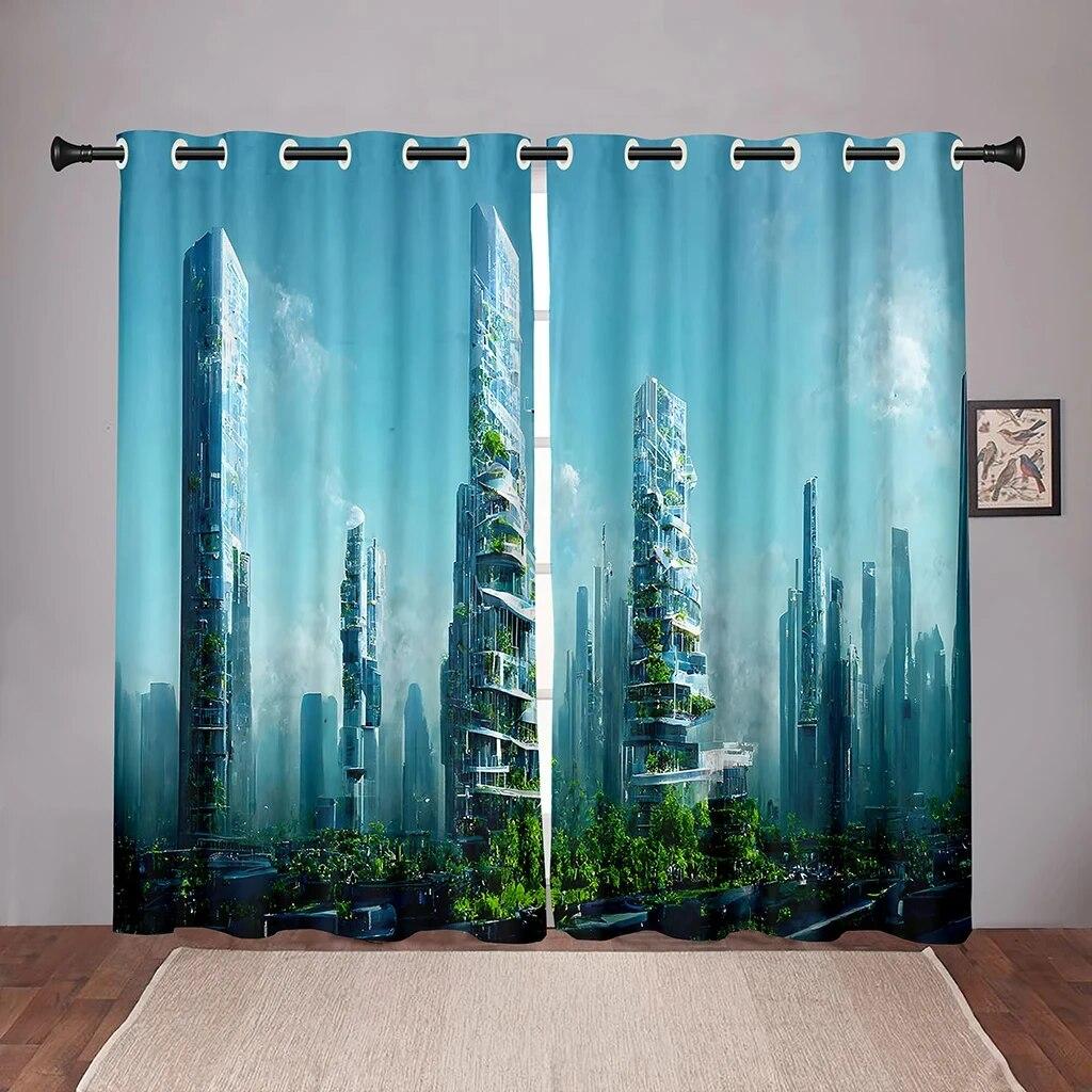 Future Cyberpunk City Sky On Sale Blackout Window Curtain For Bedroom Living Room Bathroom Kicthen Door High Shading New Pattern