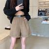 Corduroy Cuffed Straight Leg Shorts for Women - Autumn/Winter Loose Slimming Wide Leg Casual Pants