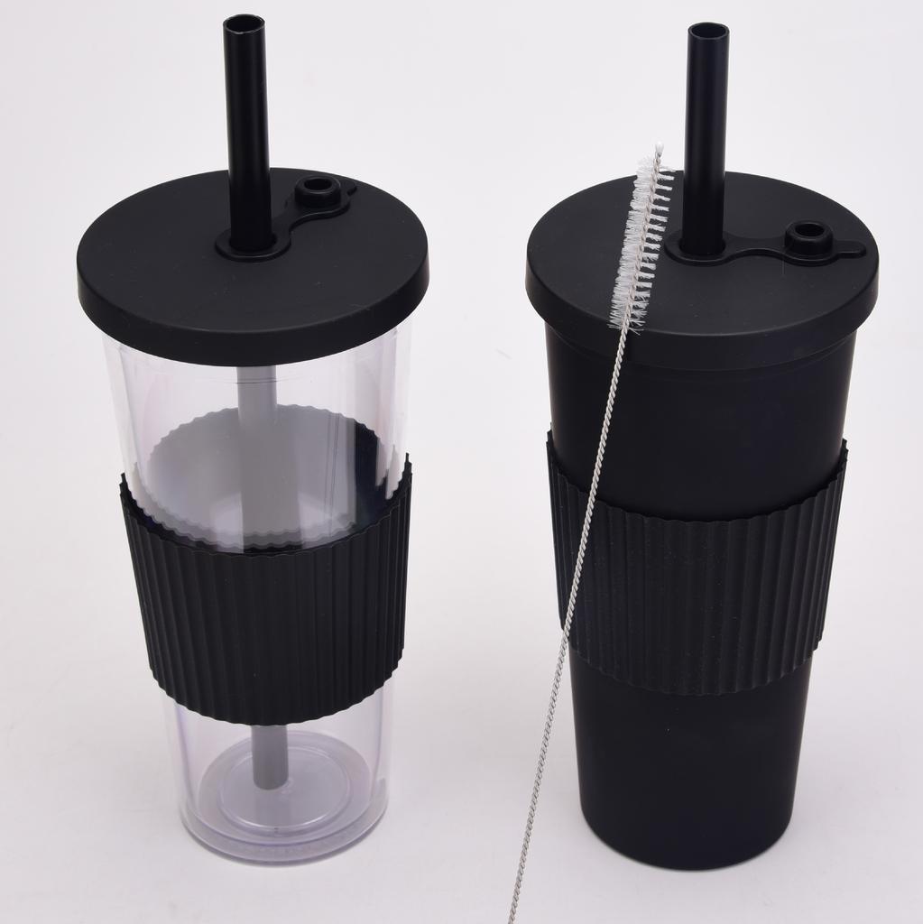 2025 Large Capacity Double Layer Plastic Cup Large Hole Straw Pearl Boba Milk Tea Cup Portable Outdoor Straw Cup