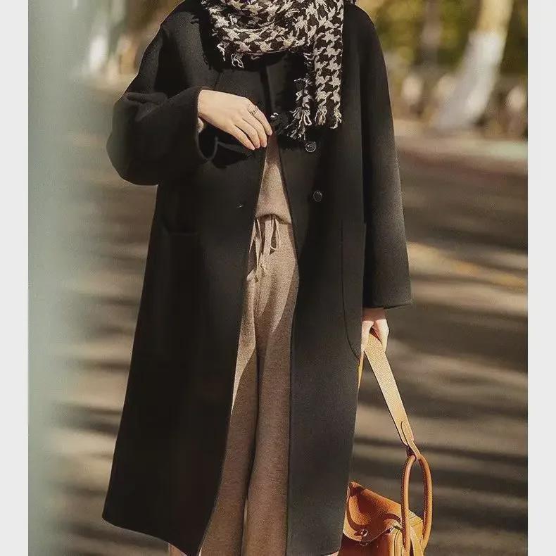 Tante Manteau en Laine Style Coréen 2024 pour Femmes - Automne & Hiver Mi-long Au-dessus du Genou Mode Coupe Ample