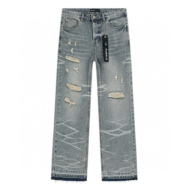 Meichao Jeans Washed Vintage Distressed Trendy Men And Women Ripped Trendy Ink Splash 30 синий