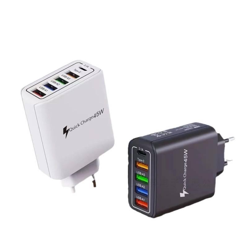 4-Port USB & 1-Port PD Mobile Phone Charger 5V 3.1A with EU, US, UK Plug