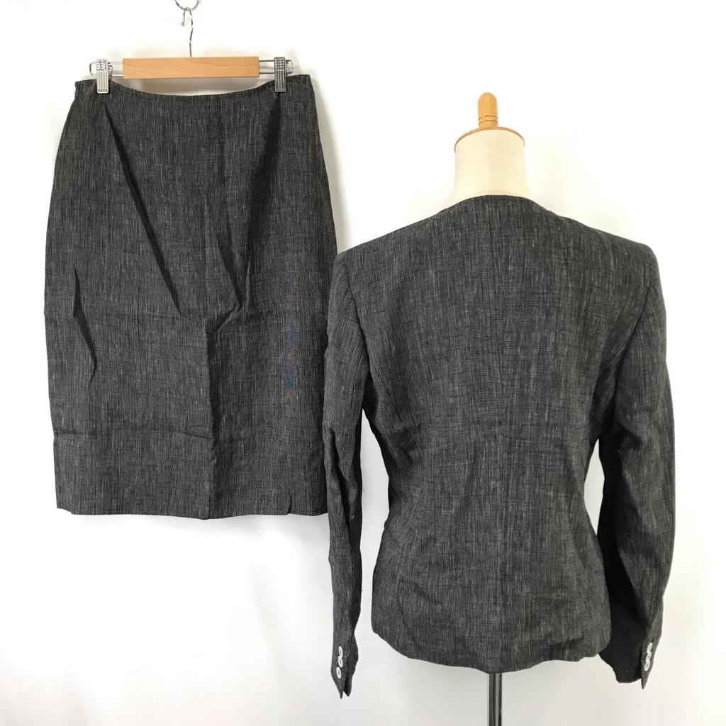 MAX MARA Linen Slit Skirt Set [Italy/Women L-XL/Gray] Jacket Skirt(USED)