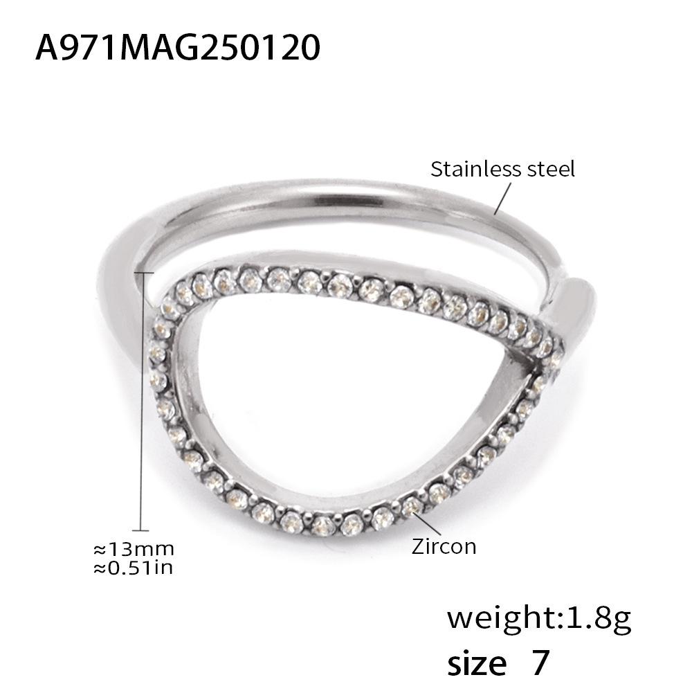 Pigeon Egg Water Drop Zircon Inlaid Adjustable Stainless Steel Ring