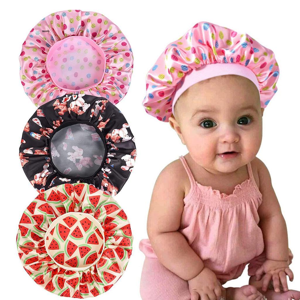 Baby Satin Sleep Cap with Cute Print – Infant Head Scarf & Bath Hat