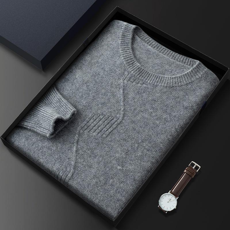 Men's Thickened Cashmere Sweater: Autumn/Winter Round Neck, Musical Note Design, Business Casual