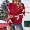Women's Red Christmas Bow Sweatshirt: Sweet Style, Round Neck, Autumn/Winter