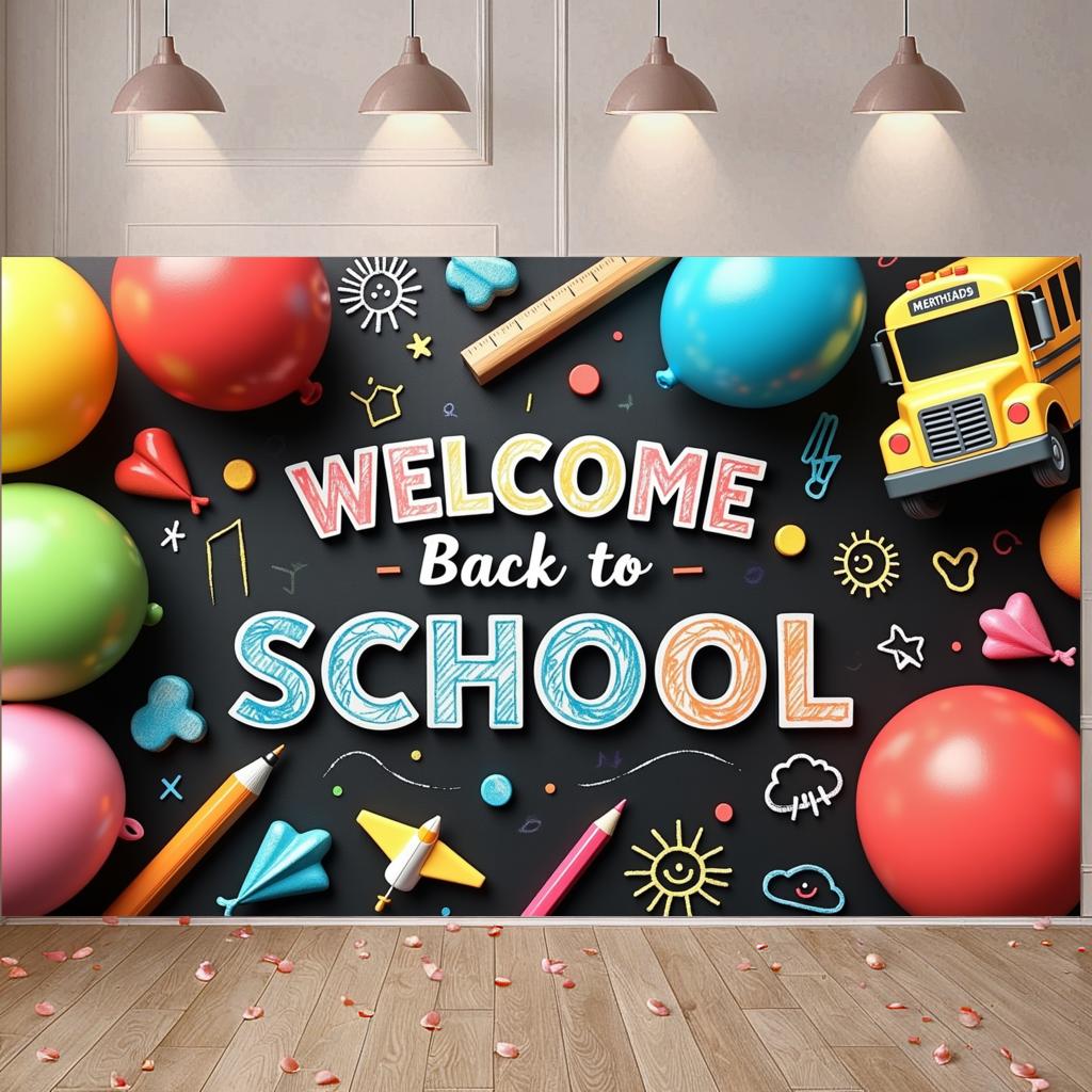 Welcome Back To School Banner Colorful School Bus Design Backdrop Decorations Classroom Events Party Supplies Photography Props
