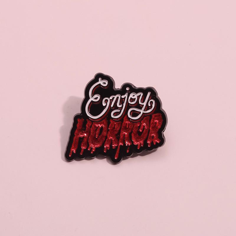 Theme Horror Contemporary Metal Badge With Artistic Lettering For Cool Personalization Of Bags And Fashion Items