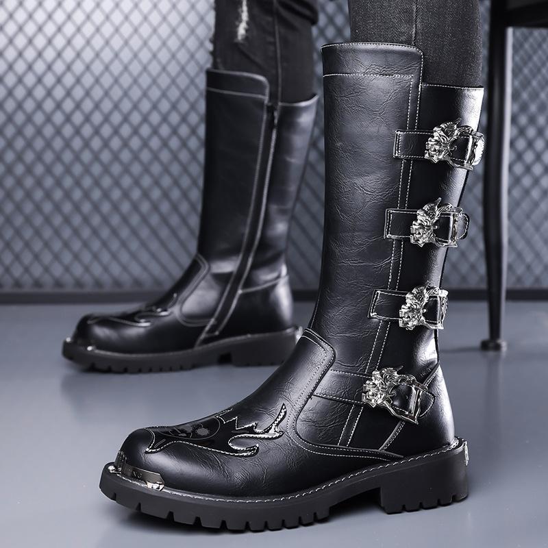Fashion 2025 Autumn Winter New Designer Leather Long Boots for Men Fashion Casual Black Big Head Work Knee High Boots Shoes Man