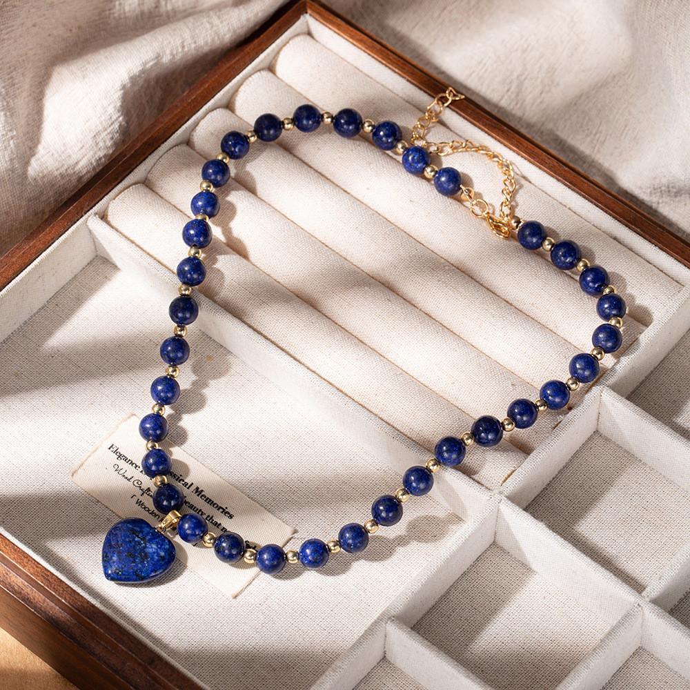 Collana con Ciondolo a Forma di Cuore di Agata Blu con Charms Geometrici per Donne Casual