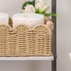 Yousheng Handwoven Storage Basket Handcrafted Scalloped Basket with Wooden Handles Rustic Toilet Paper Storage Basket for Bathroom Bedroom Storage