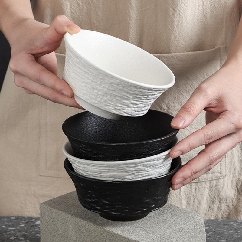 White rice bowl New household ceramic eating bowl High-end tableware High-value rock grain rice bowl Breakfast
