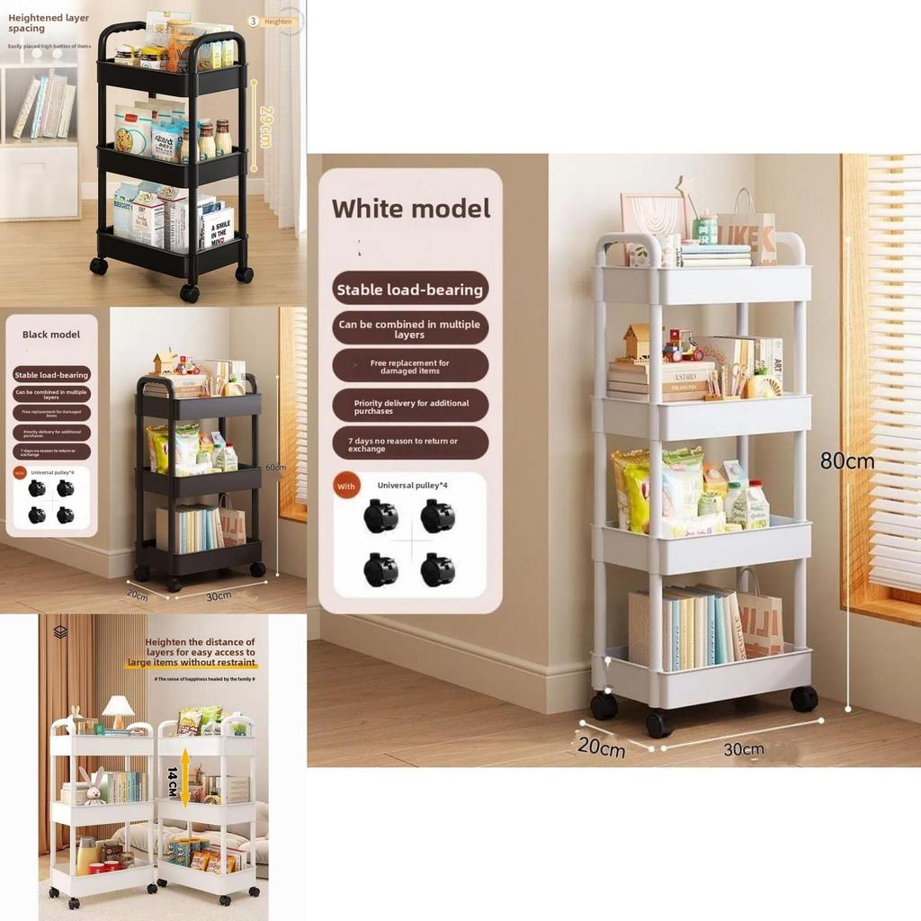 Mały wózek do przechowywania z składanymi, obrotowymi, mobilnymi półkami do organizacji kuchni i sypialni