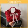 Ribbon Bow Pu Water Bucket Bag For Women With Magnetic Closure And Inner Zipper Pocket For Daily Use
