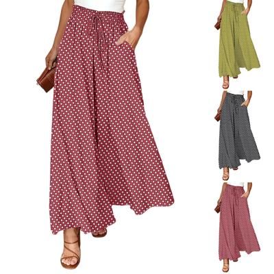 Damen Modische Kordelzug High Waist Gepunktet Bedruckte Lange Csual Hose