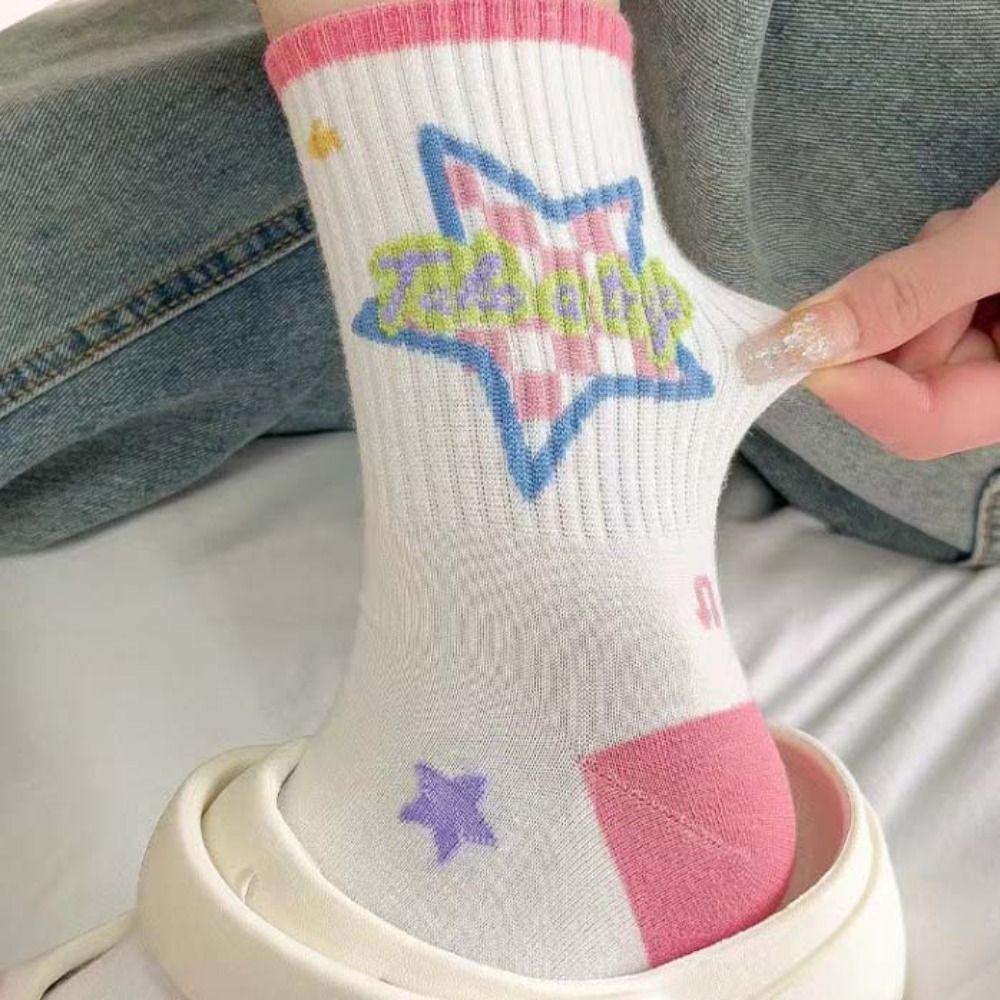 Outdoor Sports Flower Ankle Socks Letter Cartoon Mid-Calf Socks Funny Star Short Socks  Streetwear