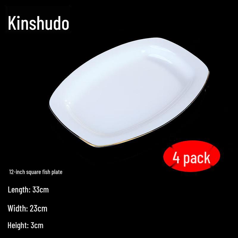 Jingqiu Tang Nordic Gold Rim Bone China Rectangular Dinner Plate Set
