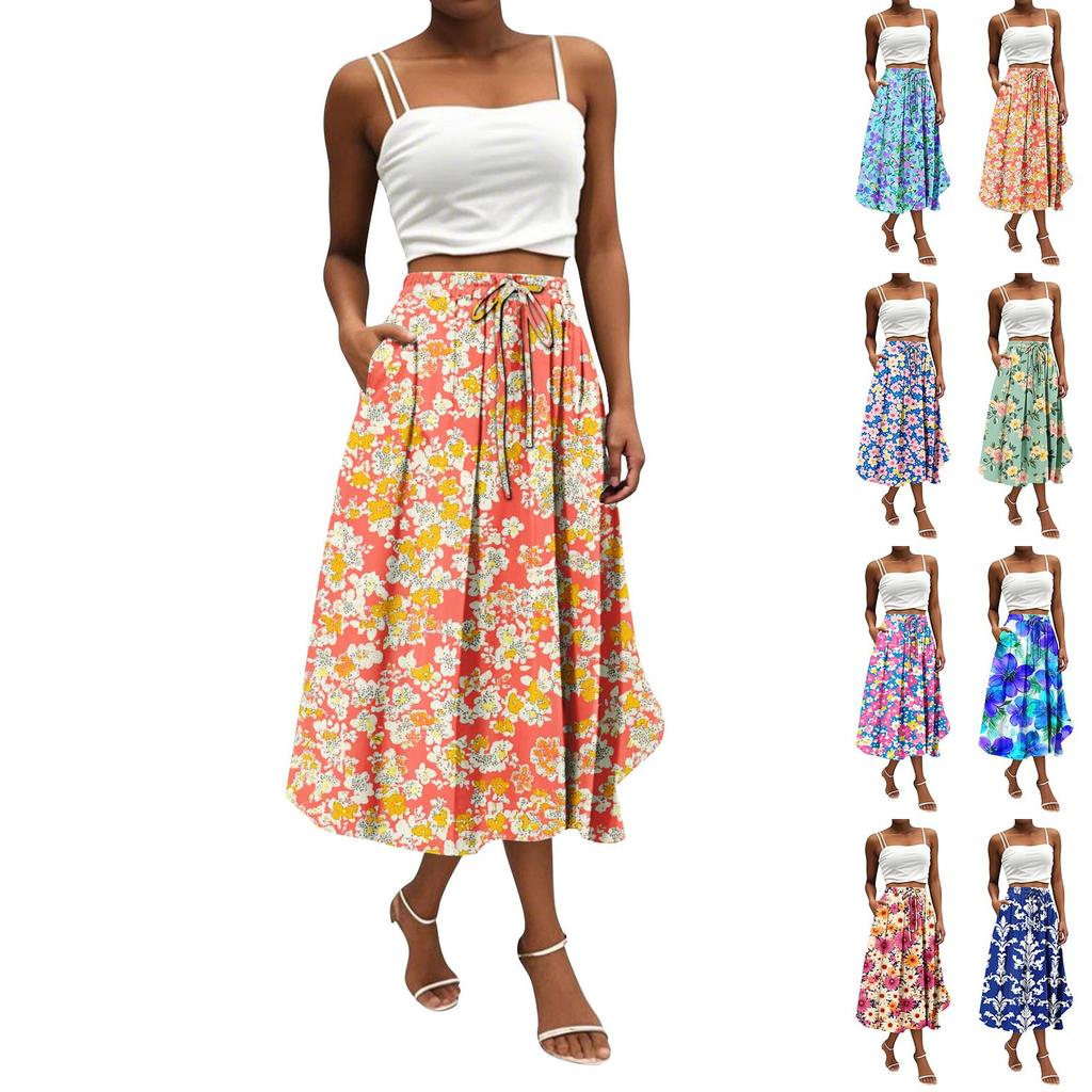 Women's Skirt Bohemian Skirt Floral Print Casual Temperament Pocket Skirt
