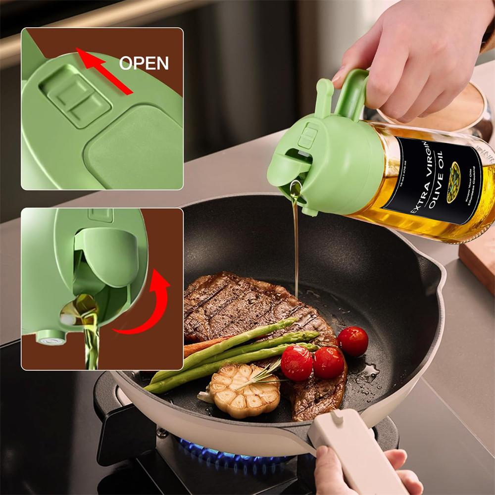 Oil Sprayer for Cooking,2in1 Olive Oil Dispenser Bottle for Kitchen with Stickers,16oz/470ml Premium Glass,Food-grade Oil Mister