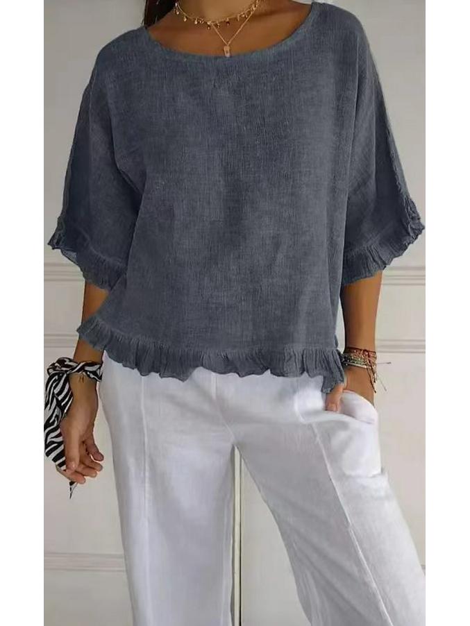 2025 Women's Cotton Linen Loose Fit Short Sleeve Shirt - European & American Style