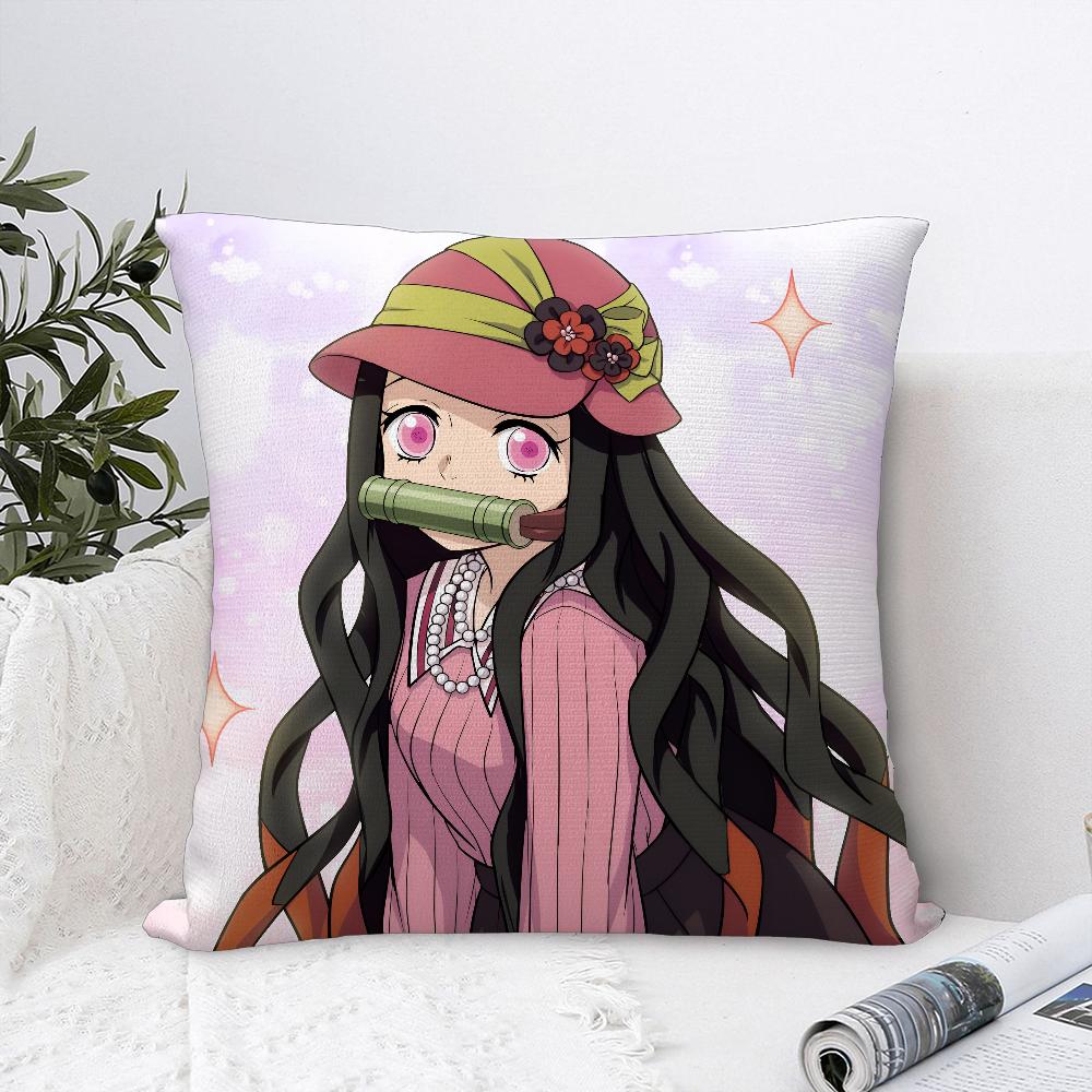 N-Nezuko Kamado D-Demon-Slayer Pillow Case Sofa Decor Home Double-Sided Printing Short Plush Cushion Cover Throw Pillow Cover