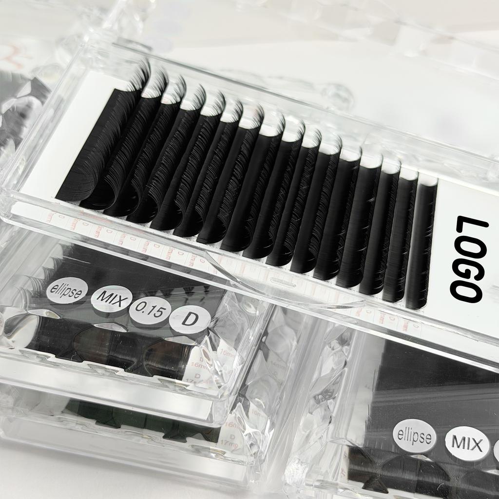 PBT Volume Lash Extensions Tray with J B C CC D DD L Curl Matte Black Vegan Cruelty-Free Handmade Custom Logo