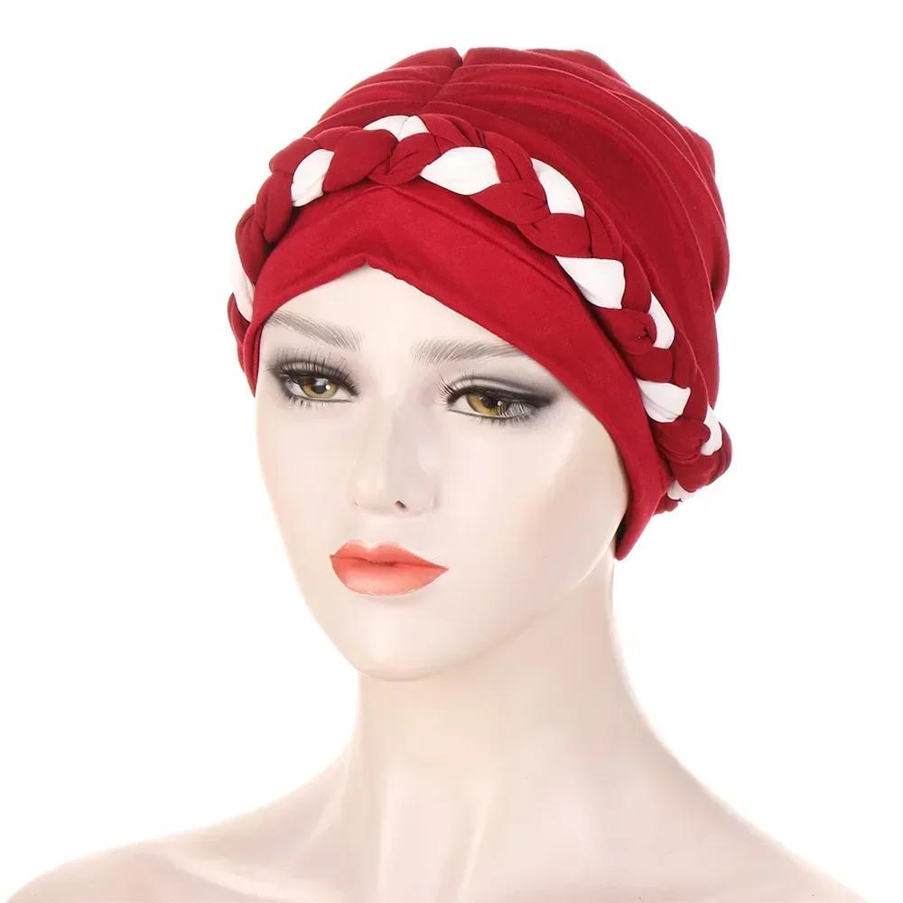 Velour Muslim Women Braid Hijab Turban Chemo Stretch Cap Hair Loss Hat Head Wrap Islamic Bonnet Headwear Beanie Cover