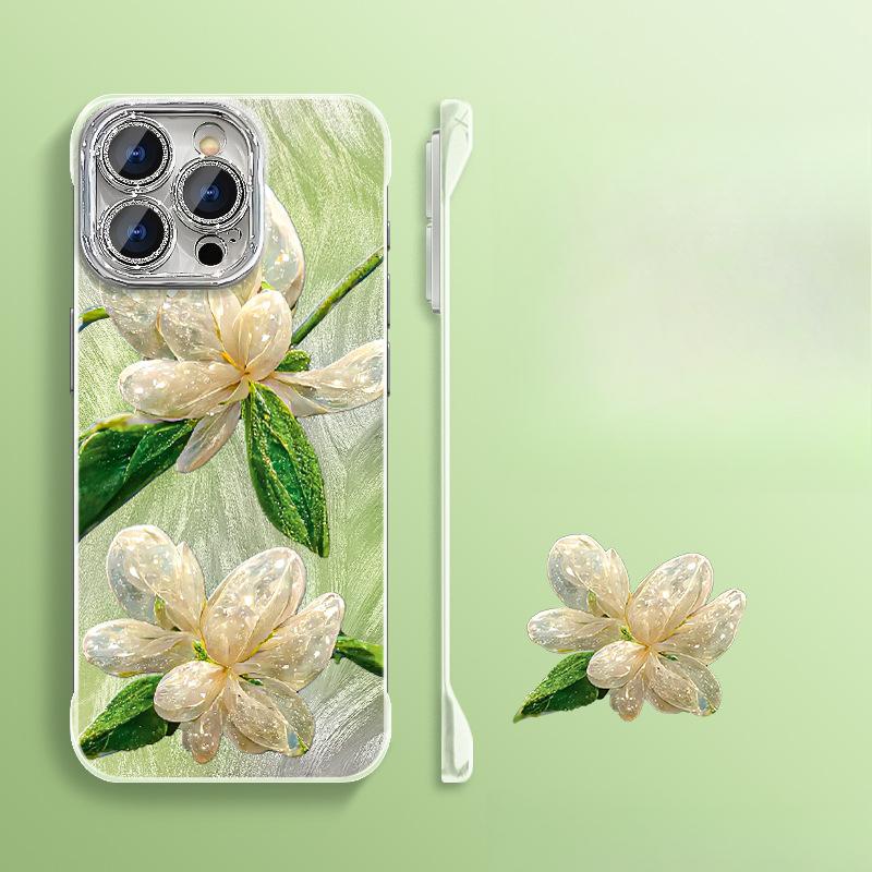 Crystal Flowers Suitable for Apple 16 Feather Yarn Frameless Mobile Phone Case Huawei Mate70pro Ultra-thin 15 Bracket 13