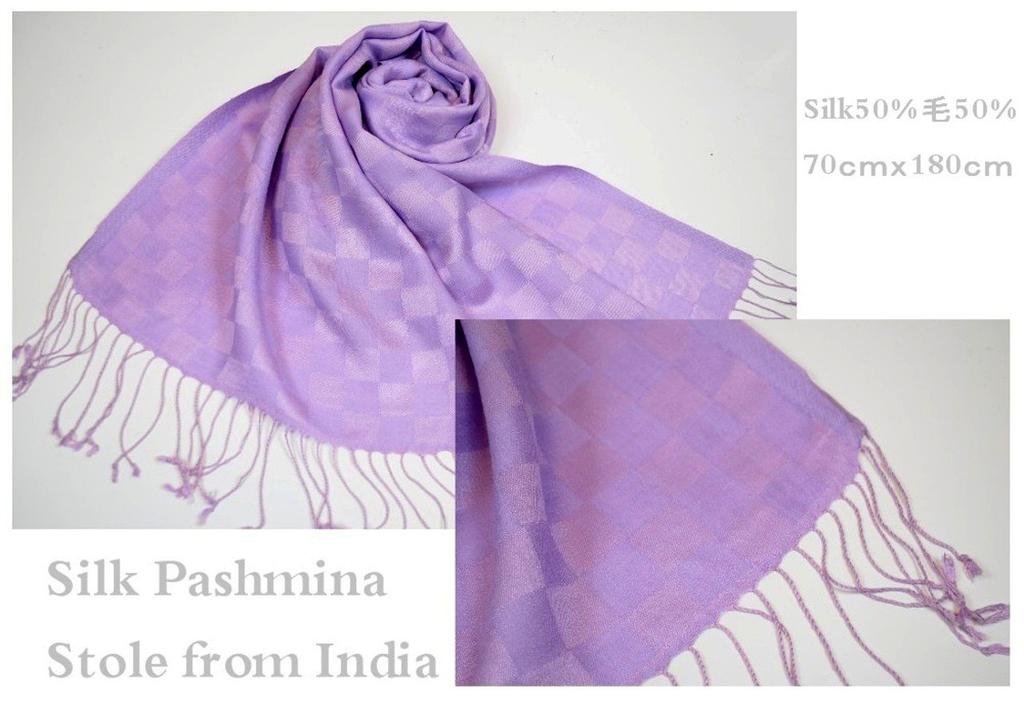Made in India Check Pattern Large Silk Pashmina Stole for [NEW COLORS] Women, Autumn/Winter