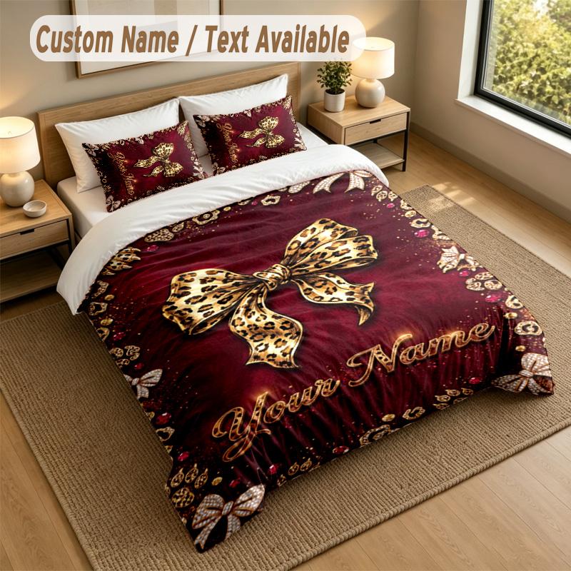 Christmas Theme Personalized 3Pcs Bedding Set Custom Text & Name 1 Sheet 2 Pillowcases Household Bedding 1pc