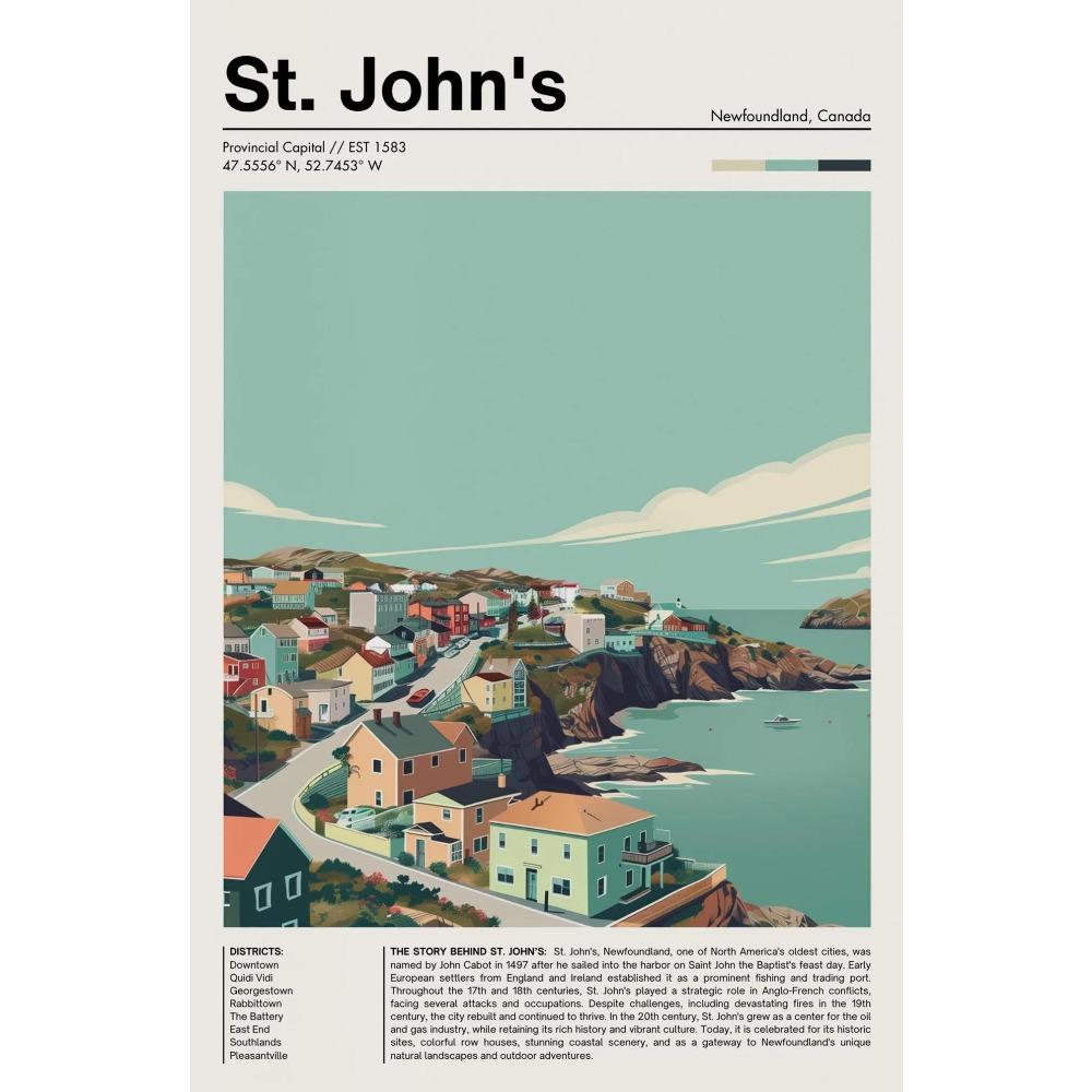Kanada Reise Chic Stadtlandschaft Poster Vintage St. Johns Toronto Drucke Leinwandgemälde Wandkunst Bilder Heim Wohnzimmer Dekor