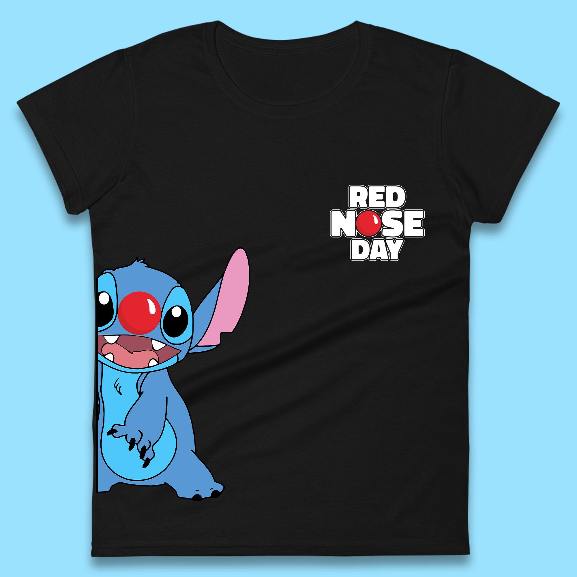 Red Nose Day Peeking Disney Stitch Womens T-Shirt Mens Tops Tees Unisex 4XL