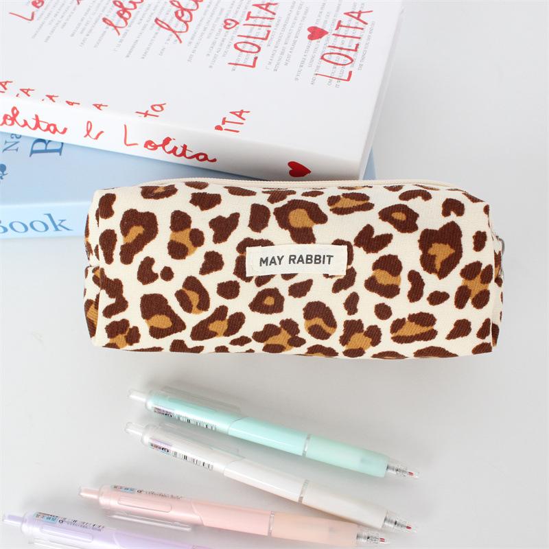 Solid Color Corduroy Pencil Case Student Art Minimalist Stationery Pouch Zipper Coin Purse Women Makeup Bag Travel Organizer