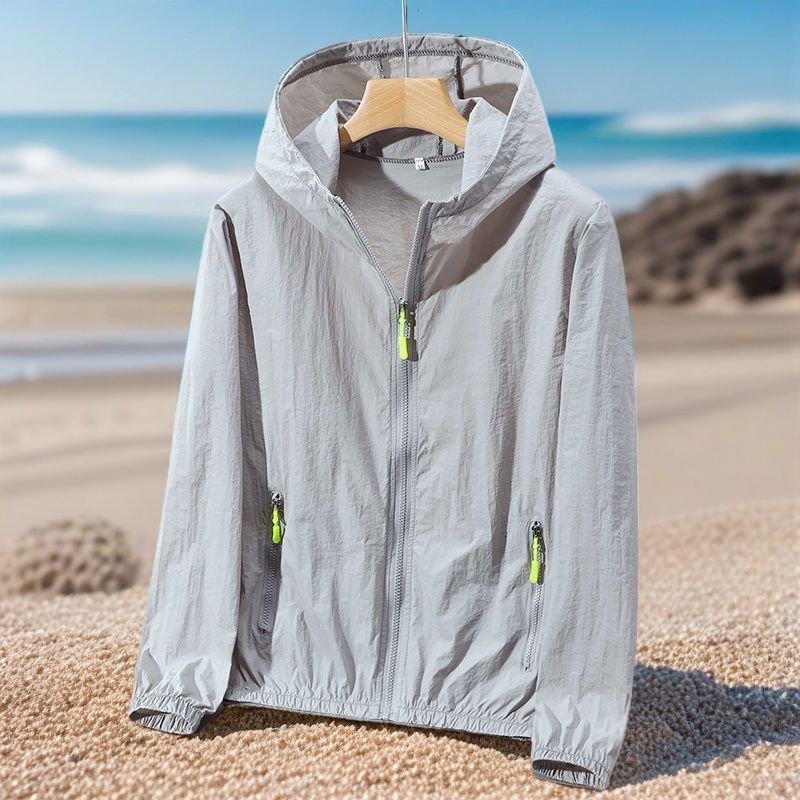 Women's Summer Hooded Zipper with Pocket Thin Casual Hooded Windbreaker Sunscreen Jacket