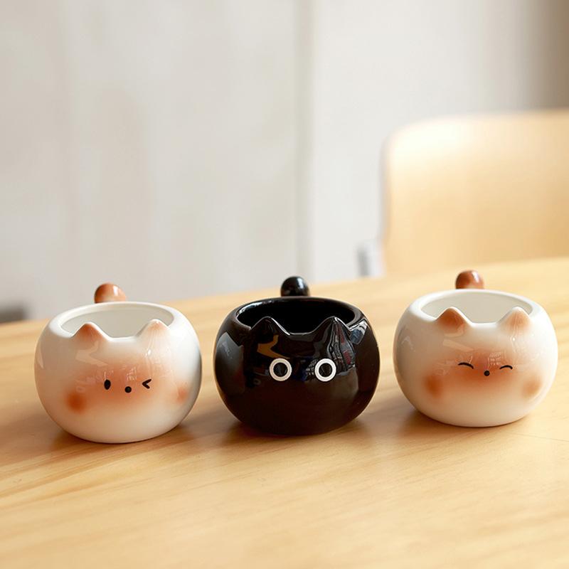 Cute Cat Ceramic Mug Black Cat Coffee Mug with Handle Insulated Coffee Cups 3D Porcelain Tea Cup Birthday Gift for Cat Lovers