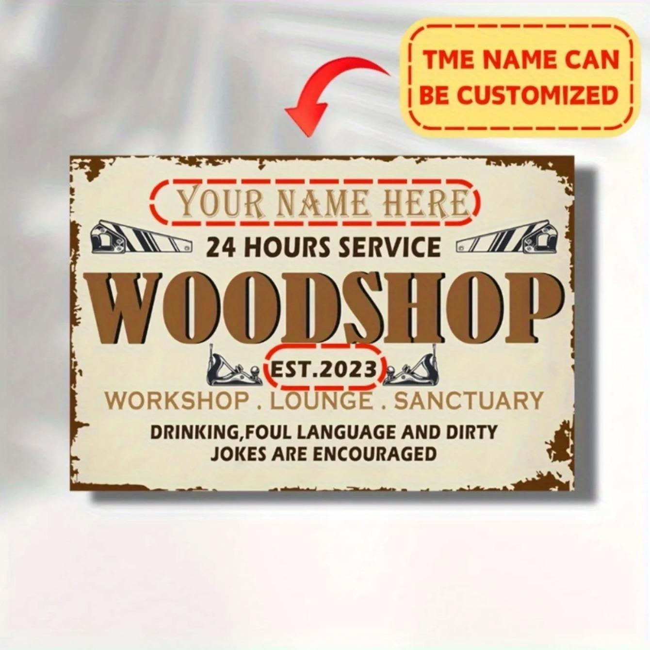 

Vintage Metal Sign Custom Name Workshop Wall Decor