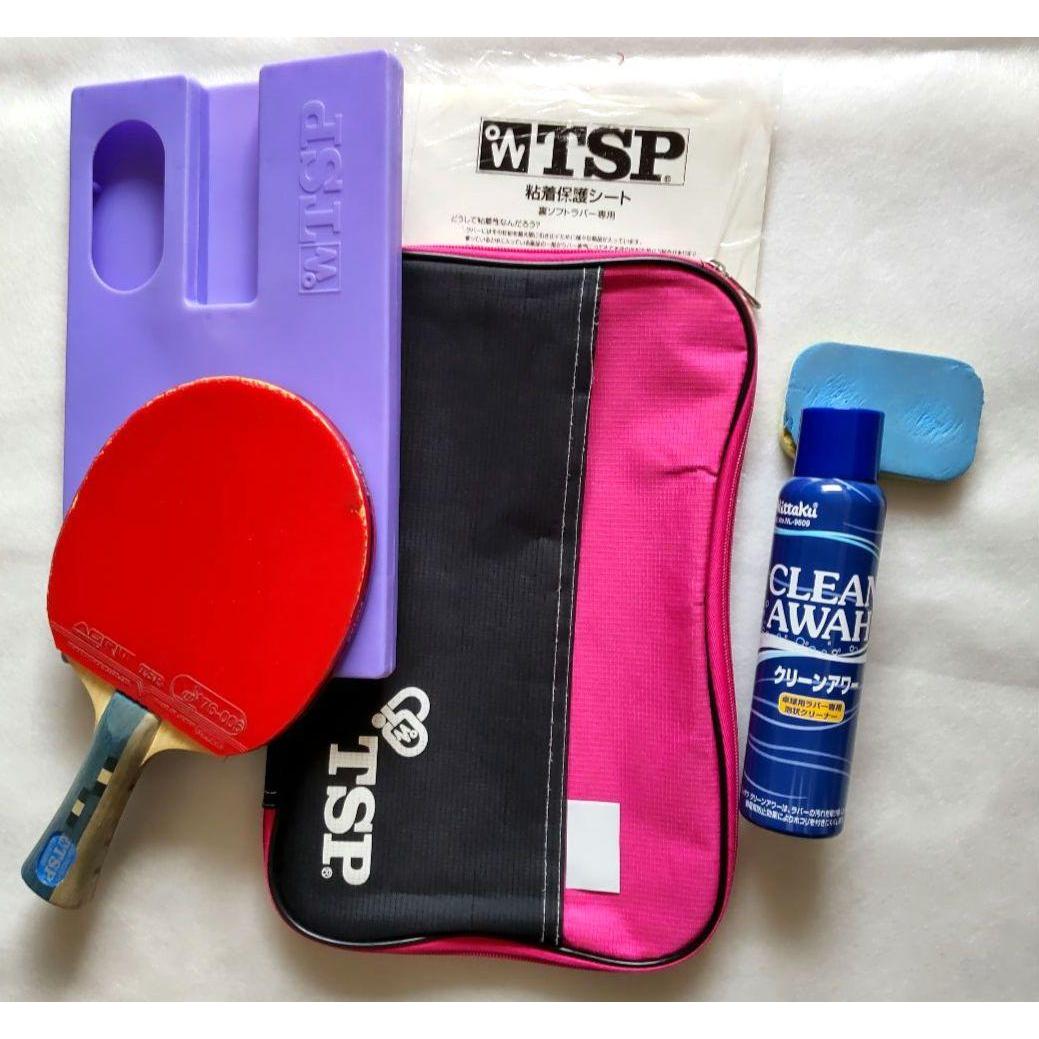 Used TSP Table Tennis Racket JTTAA Case Nittaku Clean Hour Adhesive Protective Sheet