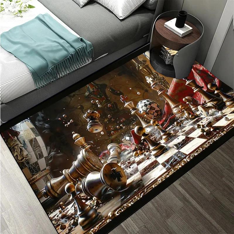 Chess Pattern Carpet Mat Rug King Queen Rook Bishop Knight Pawn Theme Game Living Room Area Rug Protection