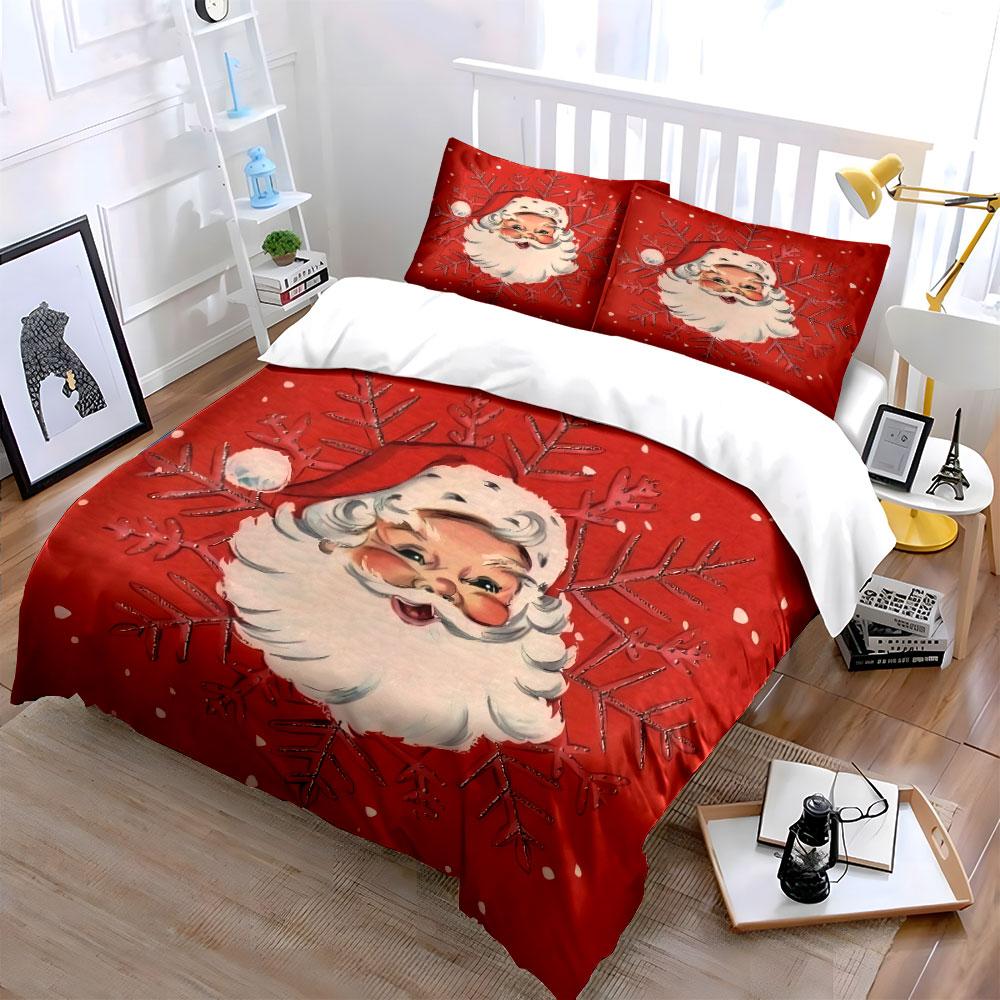 Santa Claus and Snowflake Design Bedding Duvet Cover Set Duvet Cover Pillowcases  (1*Duvet Cover 2*Pillowcases, Without Duvet Insert)