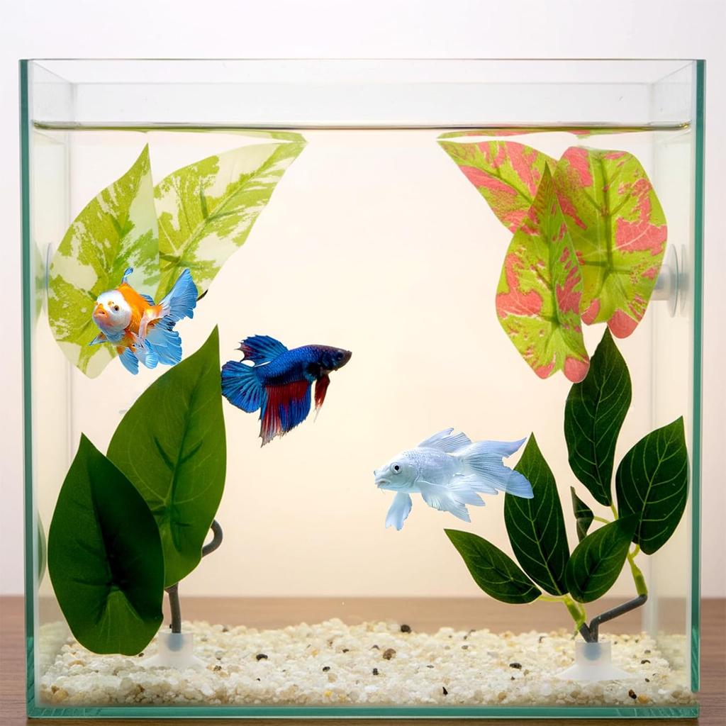 4 PCS Plastic Adjustable Bettas Hammock, Betta Leaf Hammock, Betta Leaves Spawning Grounds Resting Bed, Plant Leaf Pad for Bettas Fish Tank